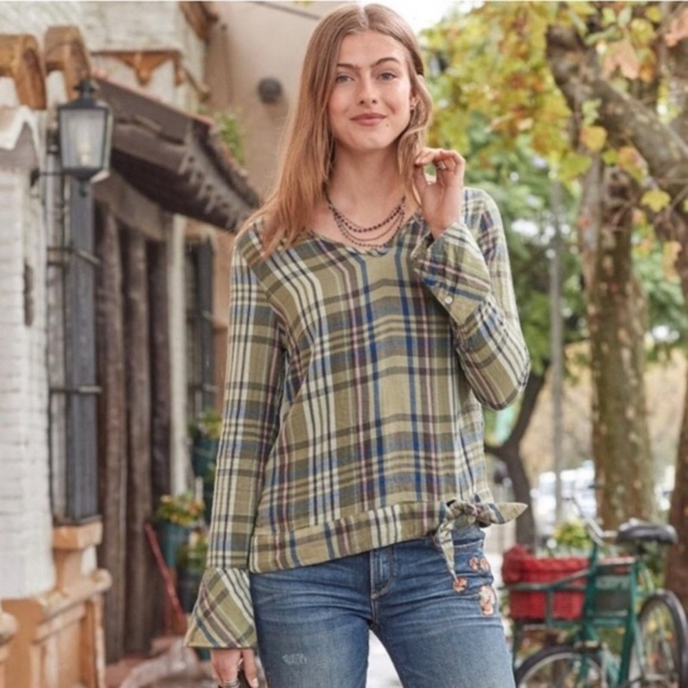 Sundance Willow Plaid Tie Hem Top Shirt